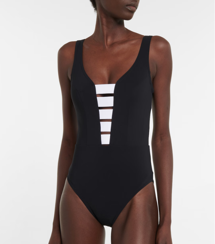 Cutout Color Block One Piece Swimsuit and Skirt