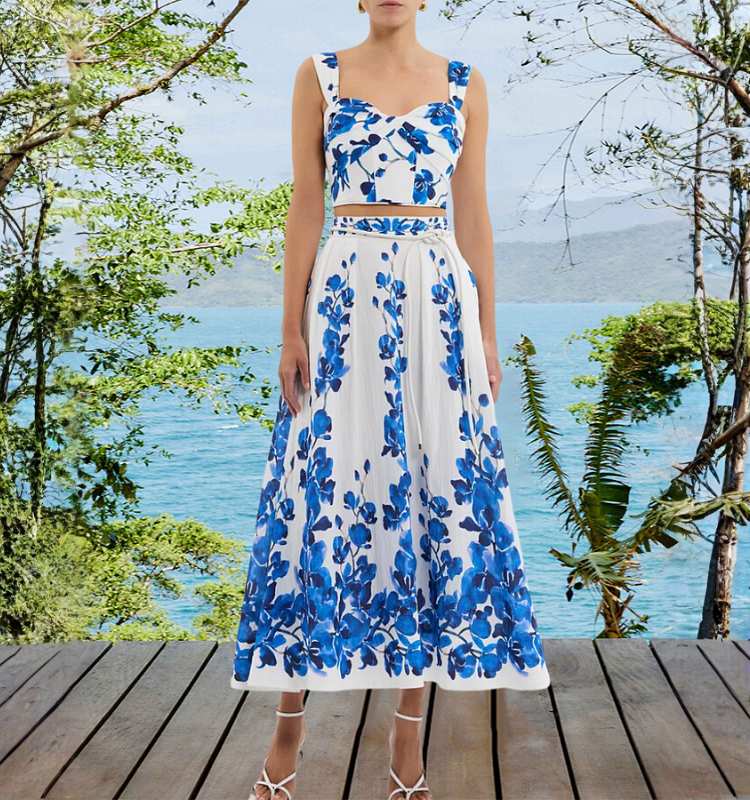 Printed Bikini Swimsuit and Skirt