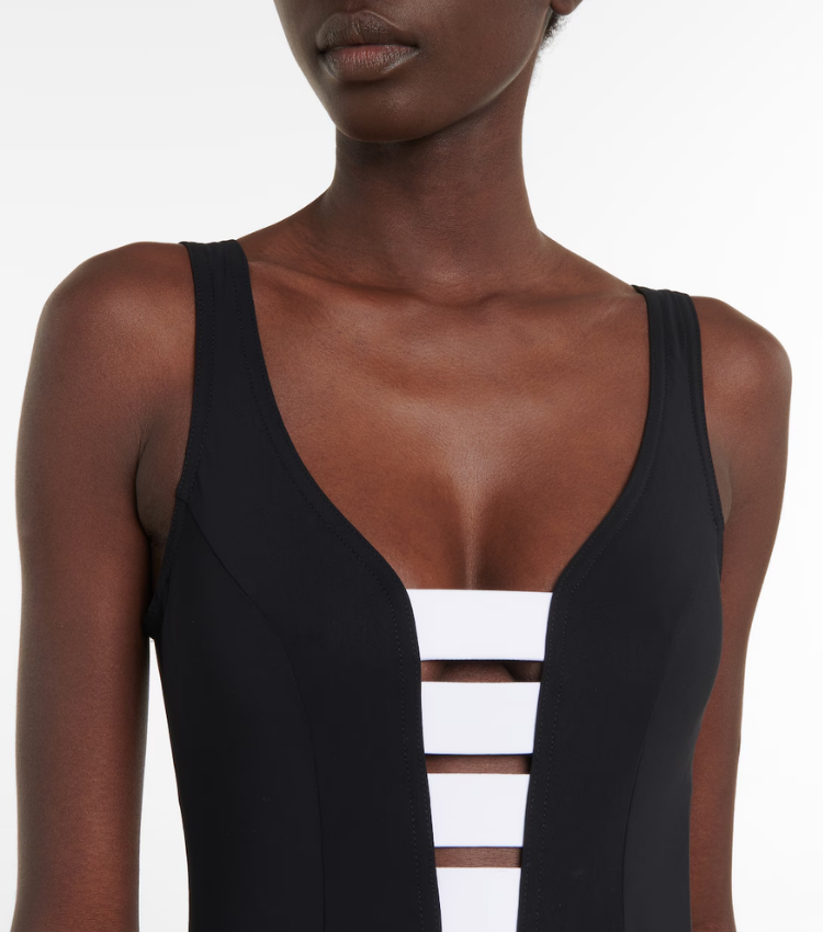 Cutout Color Block One Piece Swimsuit and Skirt