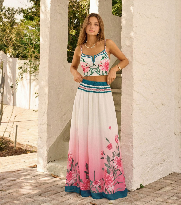 Blush Pink & Teal Floral Two-Piece Print Swimsuit Set(s)