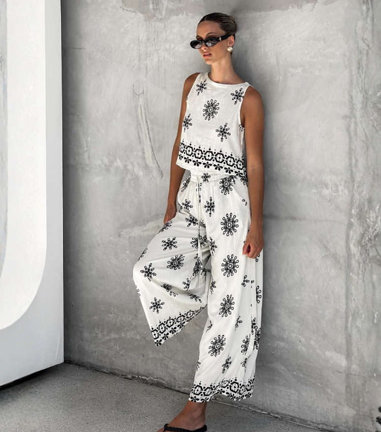 Casual Cotton and Linen Top and Pants