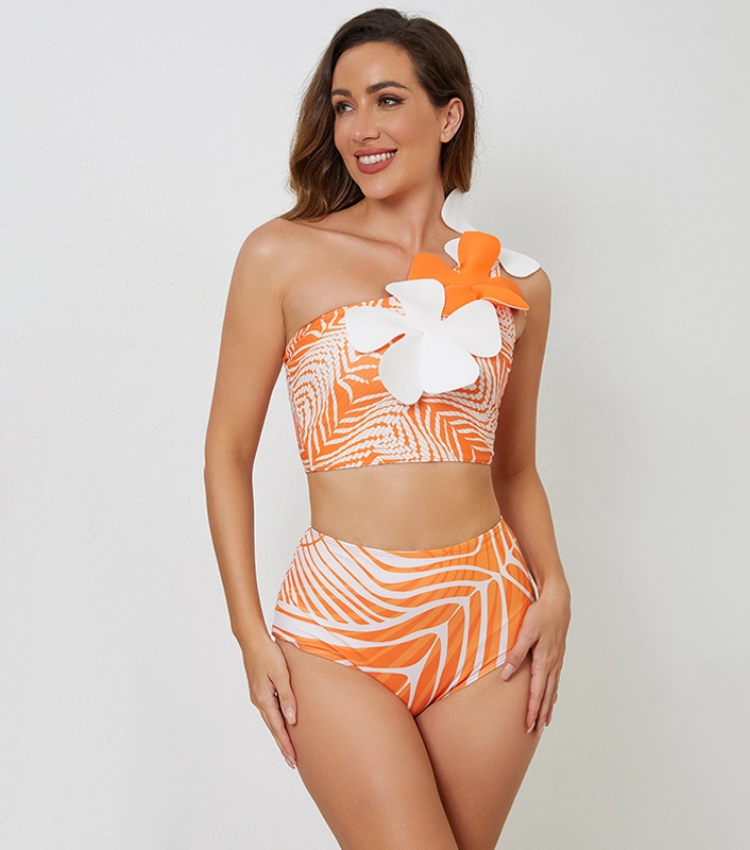 3D Flower High Waist Bikini Swimsuit and Skirt Flaxmaker