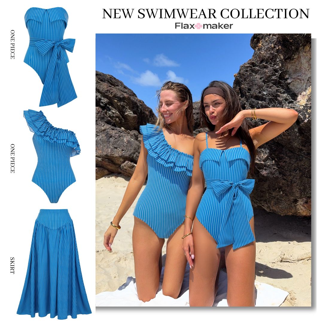 One Shoulder Ruffle Striped Print Swimsuit Set(s)