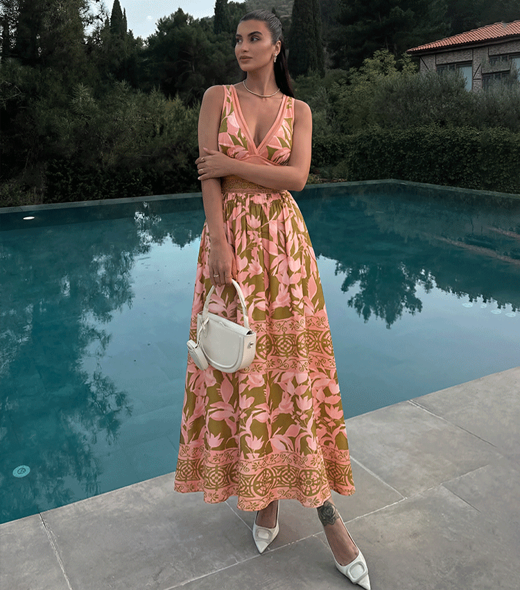 V Neck Mesh Splicing Print Swimsuit Set(s)