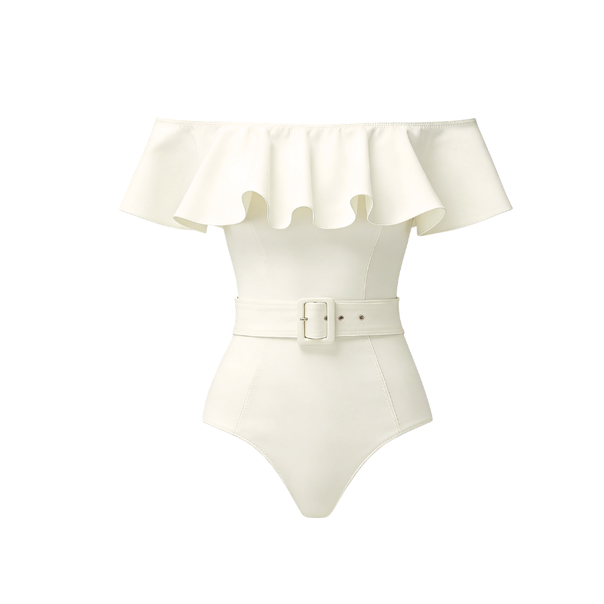 White Ruffles Blocking Swimsuit Set(s)