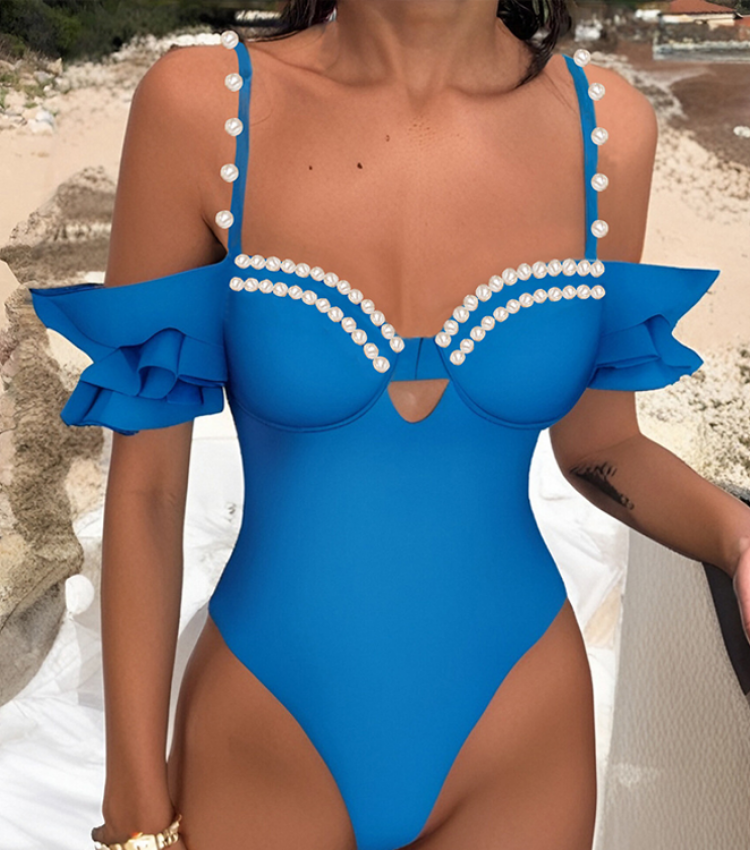 Ruffle Off Shoulder One Piece Swimsuit