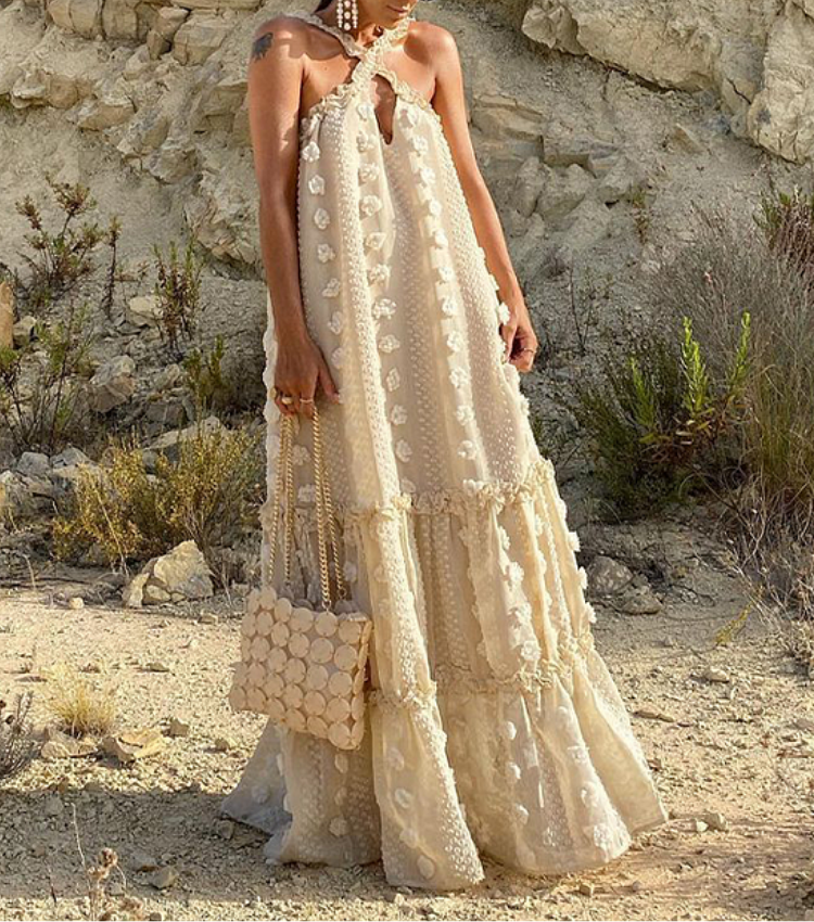 Halter 3D Flower Maxi Dress