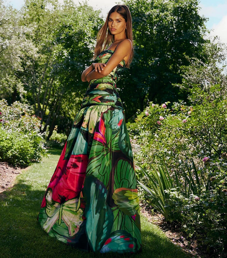 Butterfly Printed One Piece Swimsuit and Skirt