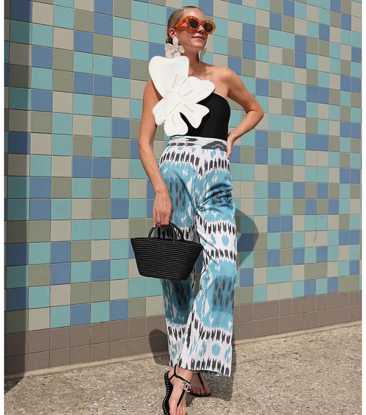 3D Pearl Flower One Shoulder One Piece Swimsuit