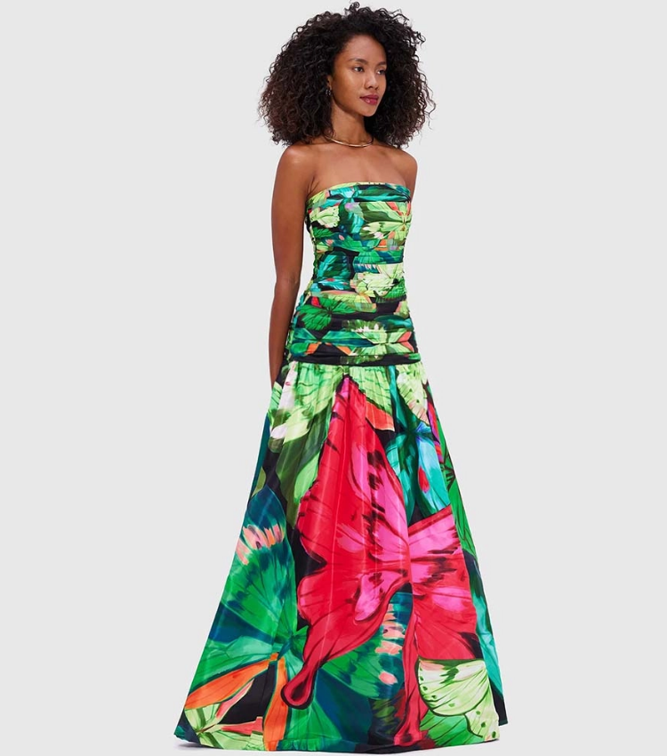 Butterfly Printed One Piece Swimsuit and Skirt