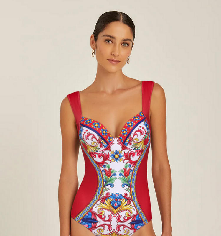 Sling Pattern Print One piece Swimsuit and Skirt