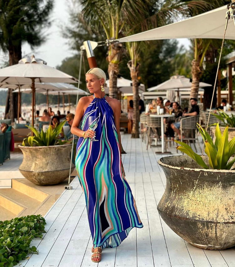 Halter Striped Printed Maxi Dress