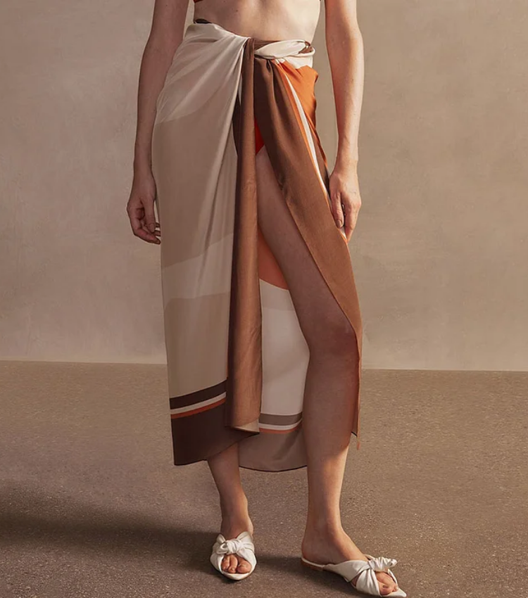 Reversible Graphic Printed Beaded One Piece Swimsuit and Sarong Flaxmaker