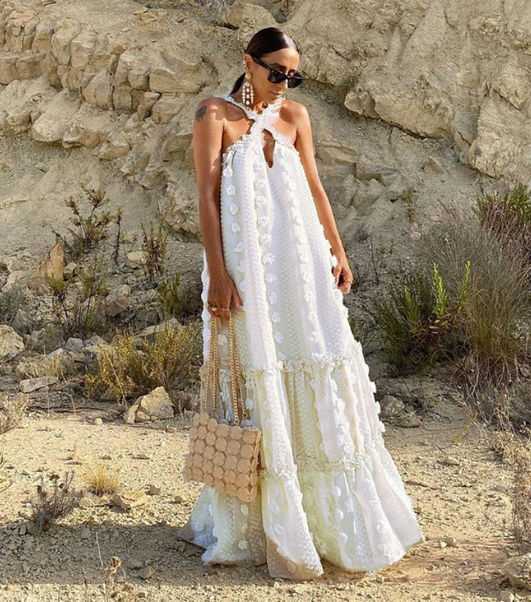 Halter 3D Flower Maxi Dress