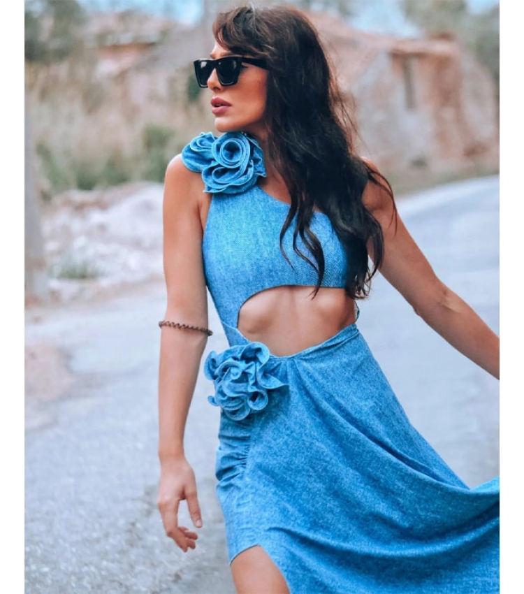 Classic High Waist Flower Denim Print Bikini Swimsuit and Skirt Flaxmaker