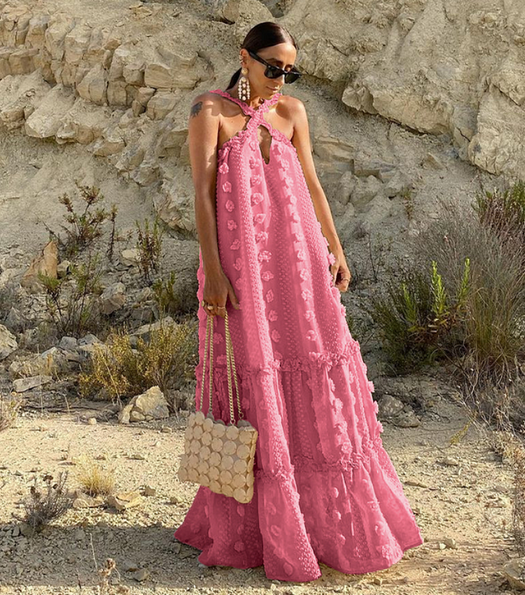 Halter 3D Flower Maxi Dress