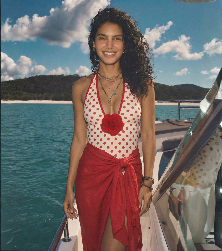 Red polka dot 3D flower Swimsuit Set(s)