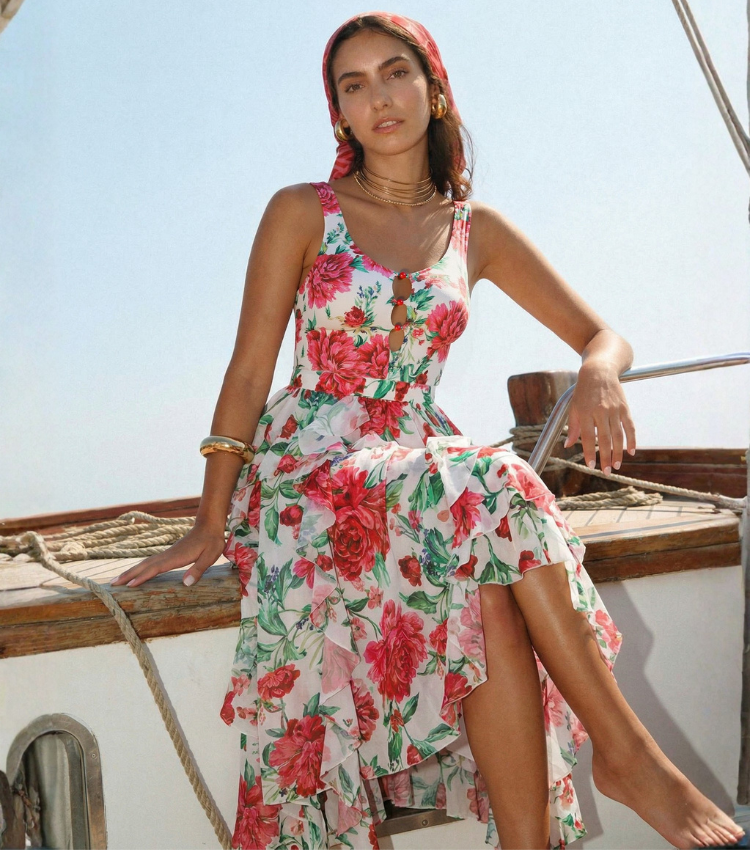 [Copy]Color-Blocked Blooming Flower Print Swimsuit Set(s)