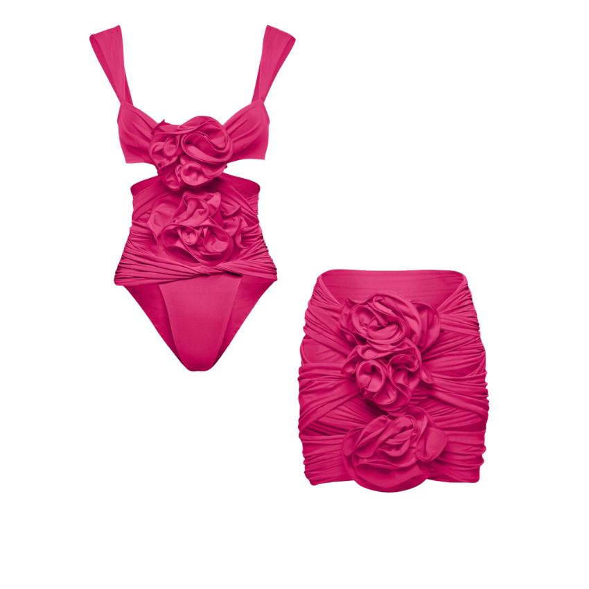 3D Flower Cutout One Piece Swimsuit and Skirt Flaxmaker