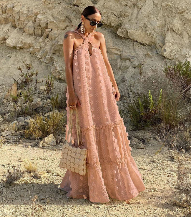 Halter 3D Flower Maxi Dress