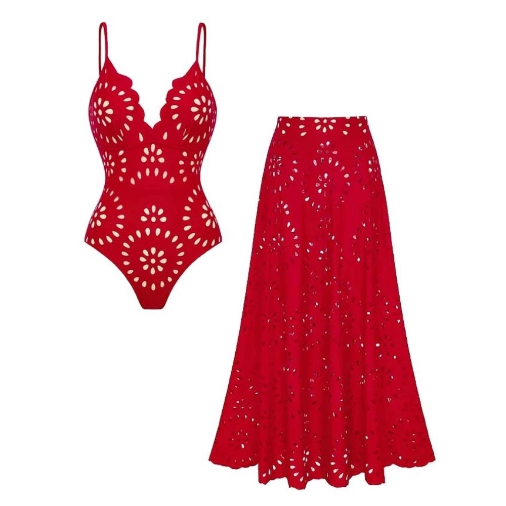 Flower Hollow One Piece Swimsuit and Skirt – Flaxmakerswim