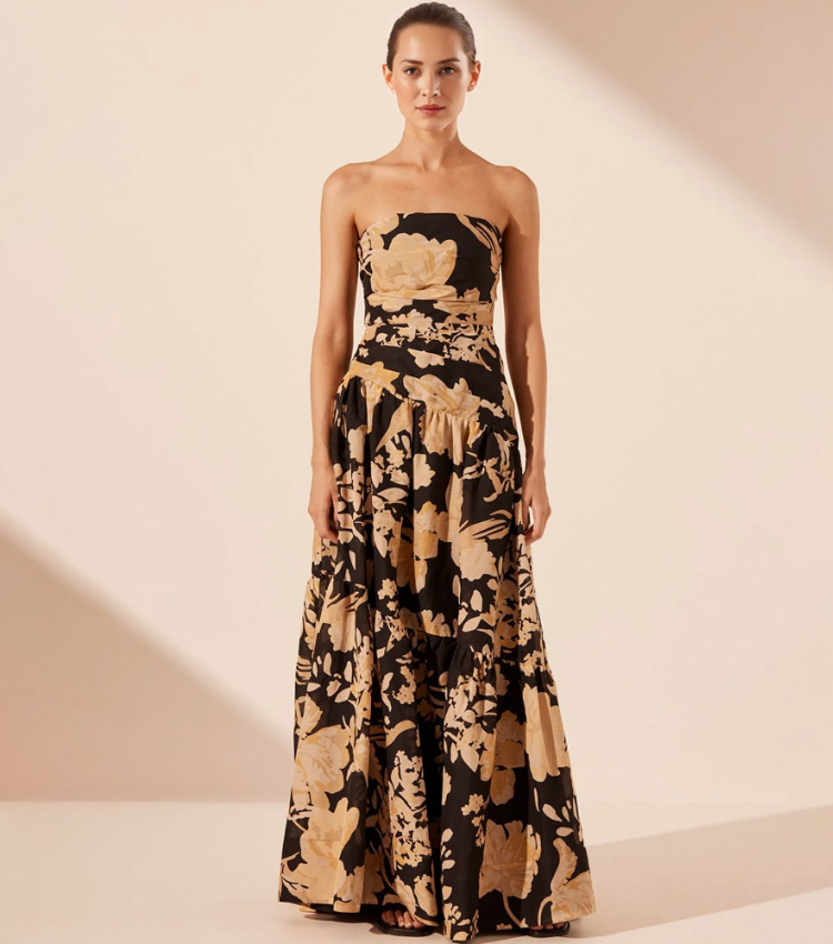 Off Shoulder Flower Printed One Piece Swimsuit and Skirt