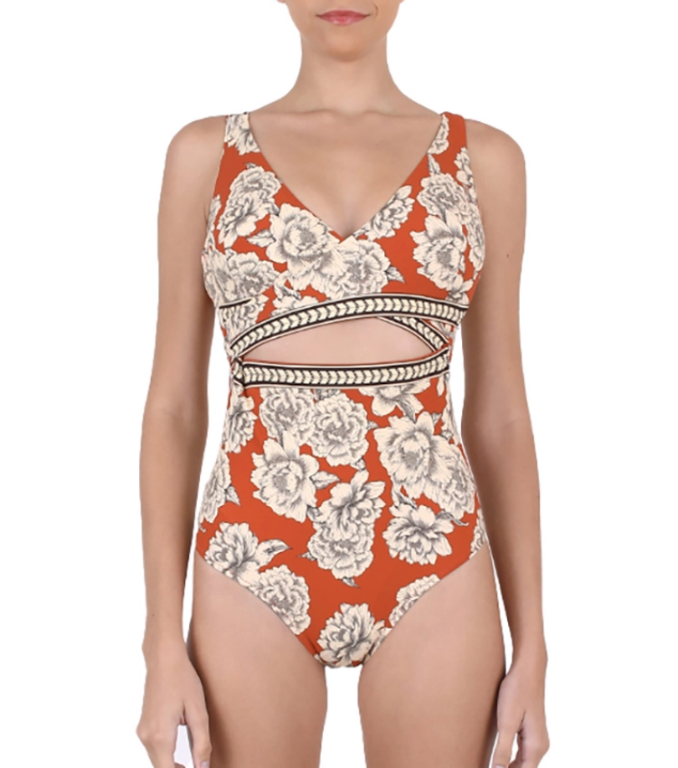 Peony Printed One Piece Swimsuit and Sarong