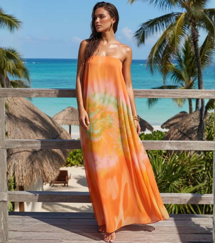 Tropical Tie Dye Chiffon Beach Dress