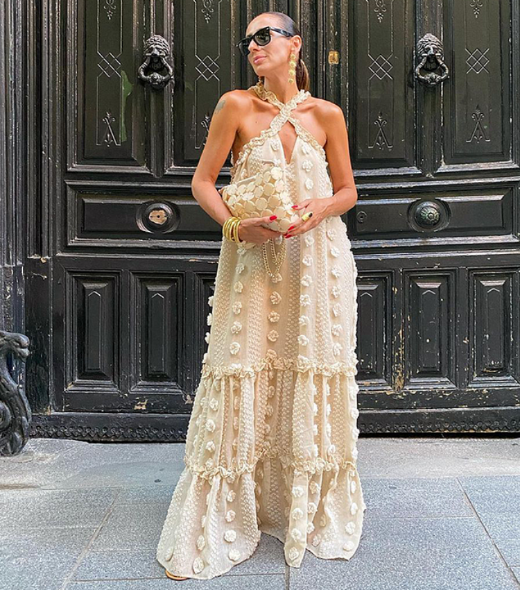 Halter 3D Flower Maxi Dress