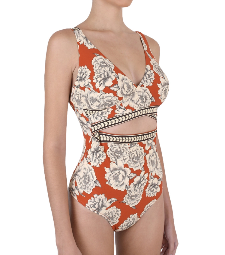 Peony Printed One Piece Swimsuit and Sarong