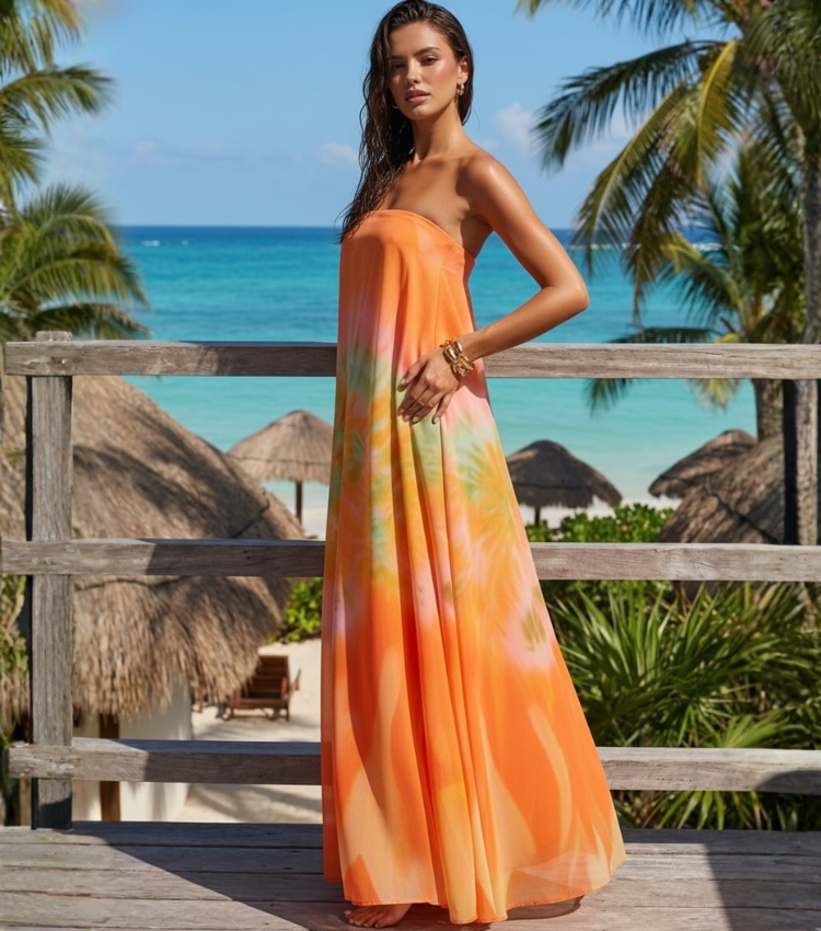 Tropical Tie Dye Chiffon Beach Dress