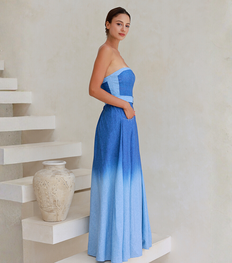 Off Shoulder Denim Pattern Print One Piece Swimsuit and Skirt