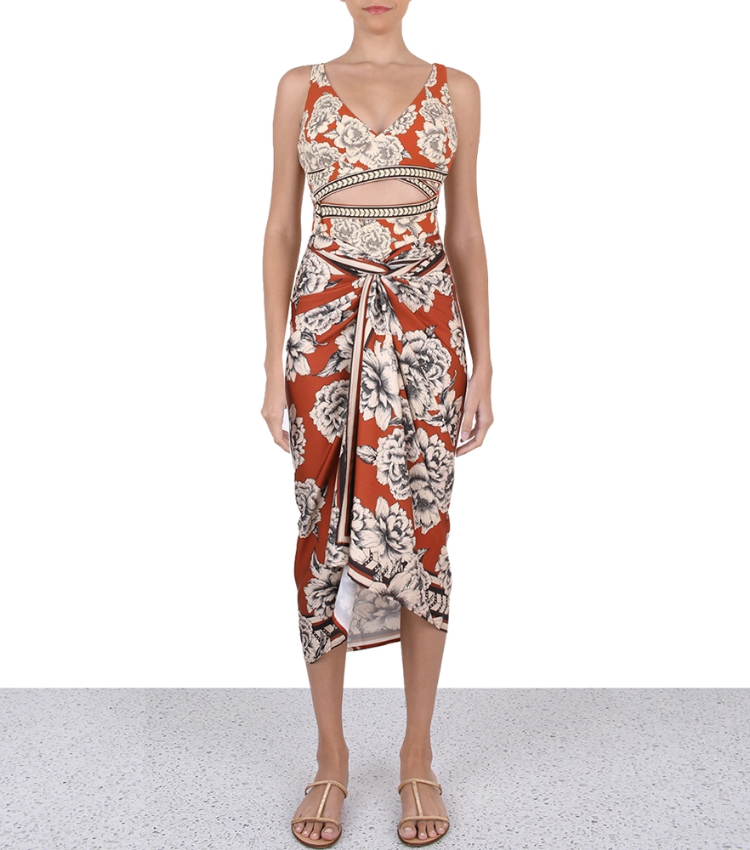 Peony Printed One Piece Swimsuit and Sarong