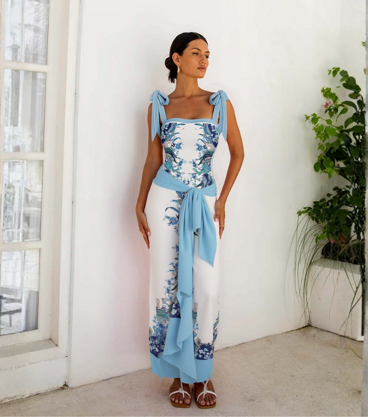 Reversible Tie-shoulder One Piece Swimsuit and Sarong/Skirt Flaxmaker