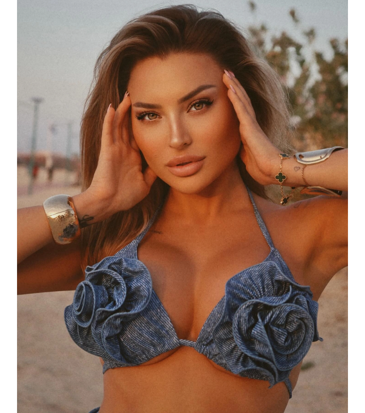 Classic High Waist Flower Denim Print Bikini Swimsuit and Skirt Flaxmaker