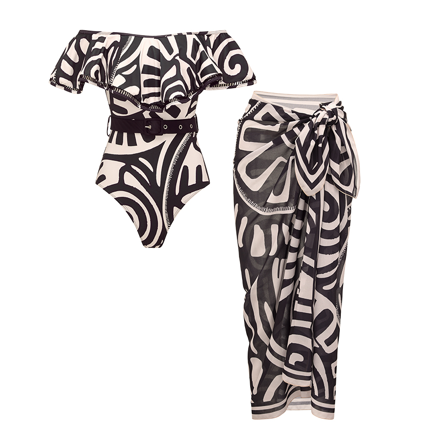 [Copy]One Shoulder Yellow Printed Swimsuit Set(s)