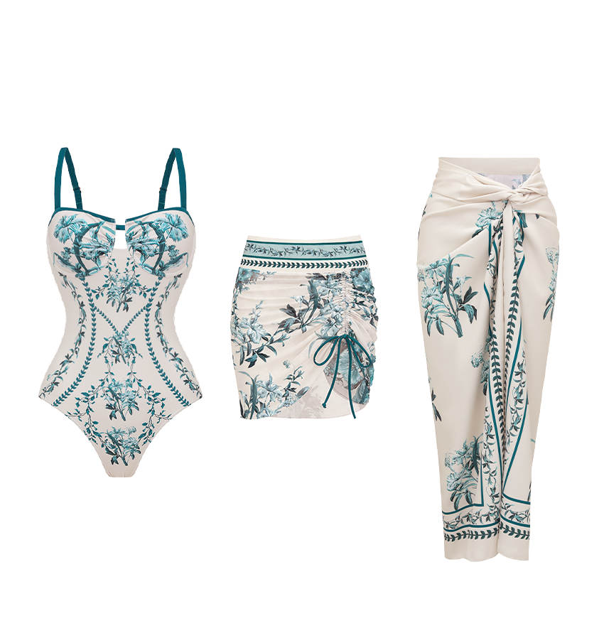 Dark Cyan Slim & Sculpt Floral Swimsuit Set(s)