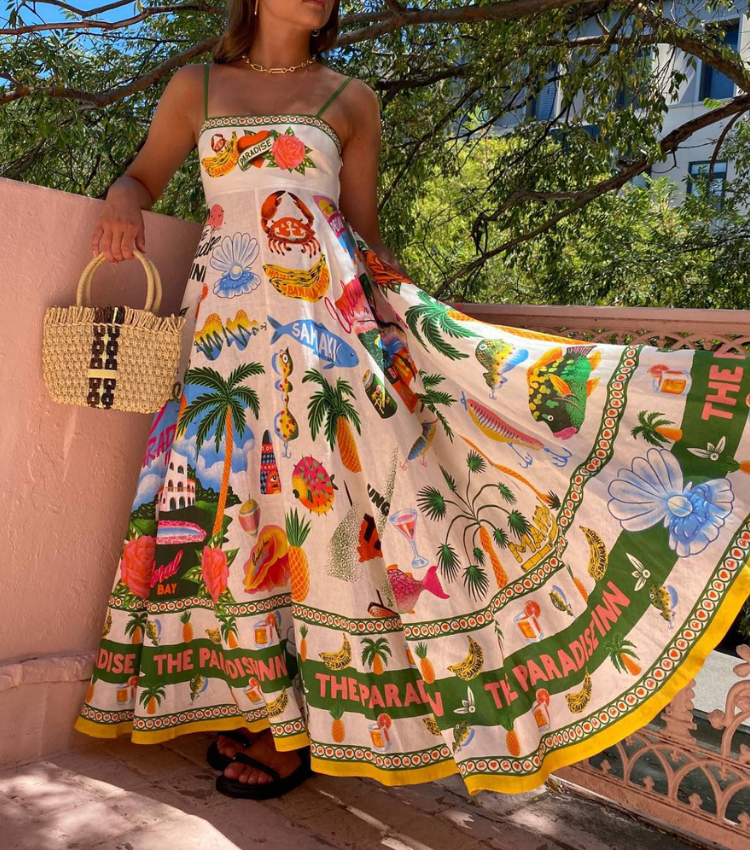 Vacation Graffiti Printed Sling Dress