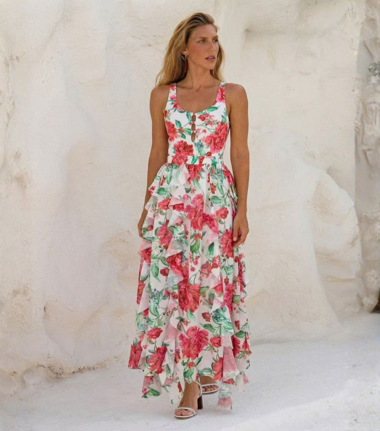 [Copy]Color-Blocked Blooming Flower Print Swimsuit Set(s)