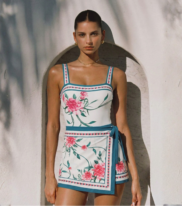 Blush Pink & Teal Floral Print Swimsuit Set(s)