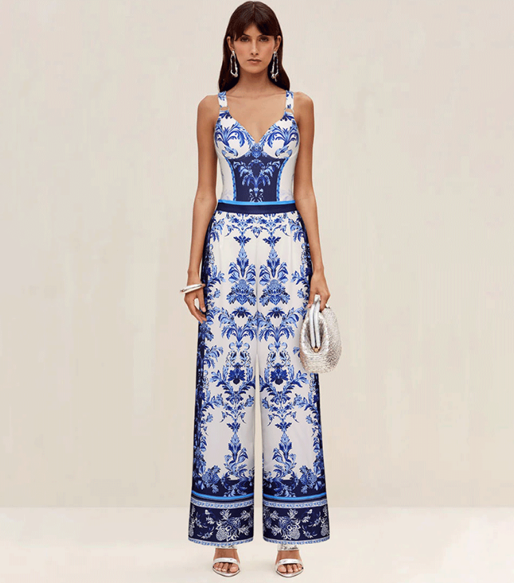 Adjustable Sling Lace Up Flower Print One Piece Swimsuit and Skirt/Pants