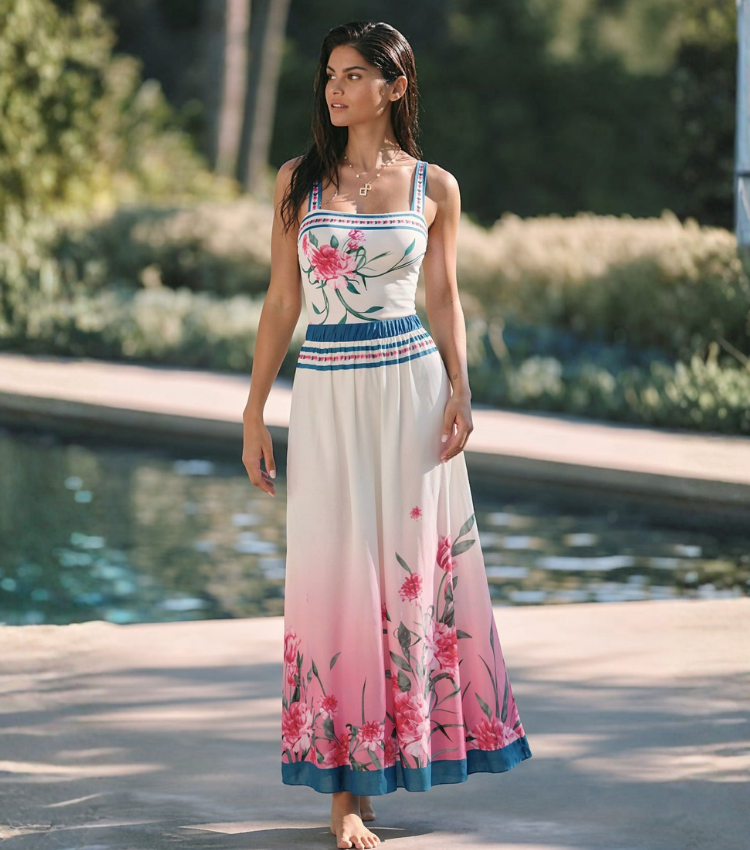 Blush Pink & Teal Floral Print Swimsuit Set(s)