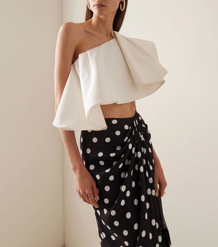 One Shoulder Ruffle Polka Dot Printed Bikini Swimsuit and Sarong Flaxmaker