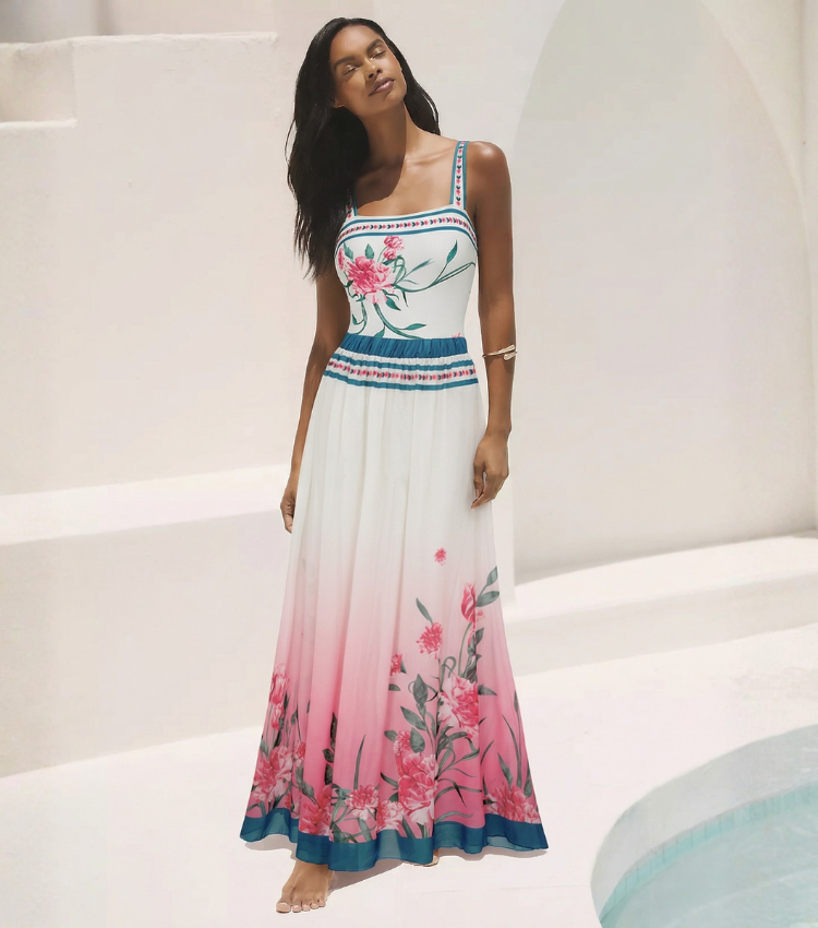 Blush Pink & Teal Floral Print Swimsuit Set(s)