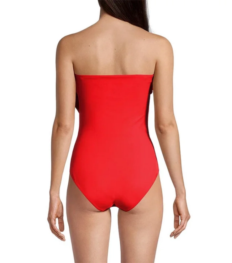 3D Flower Removable Strap Red One Piece Swimsuit and Sarong Flaxmaker