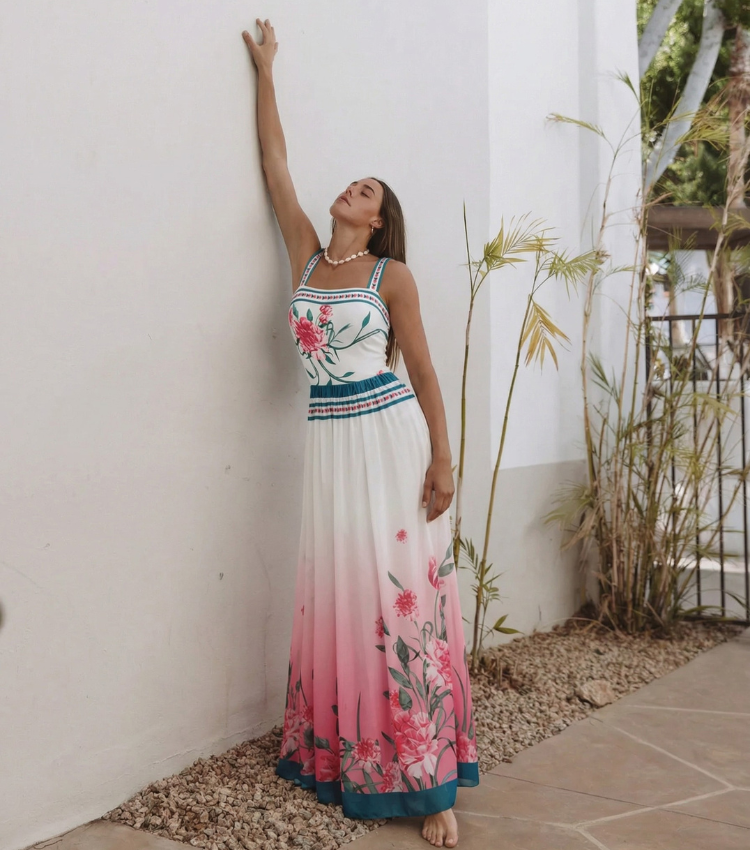 Blush Pink & Teal Floral Print Swimsuit Set(s)