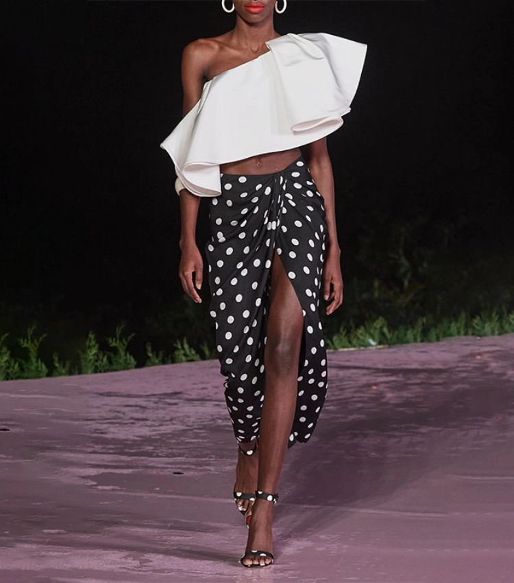 One Shoulder Ruffle Polka Dot Printed Bikini Swimsuit and Sarong Flaxmaker