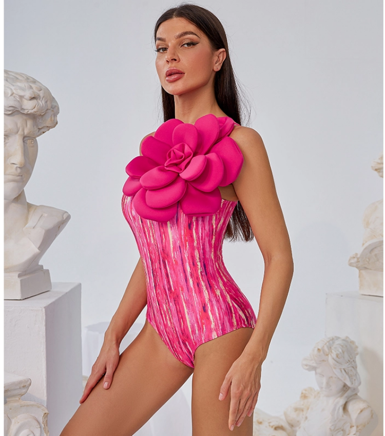 3D Flower Decor One Piece Swimsuit and Skirt Flaxmaker