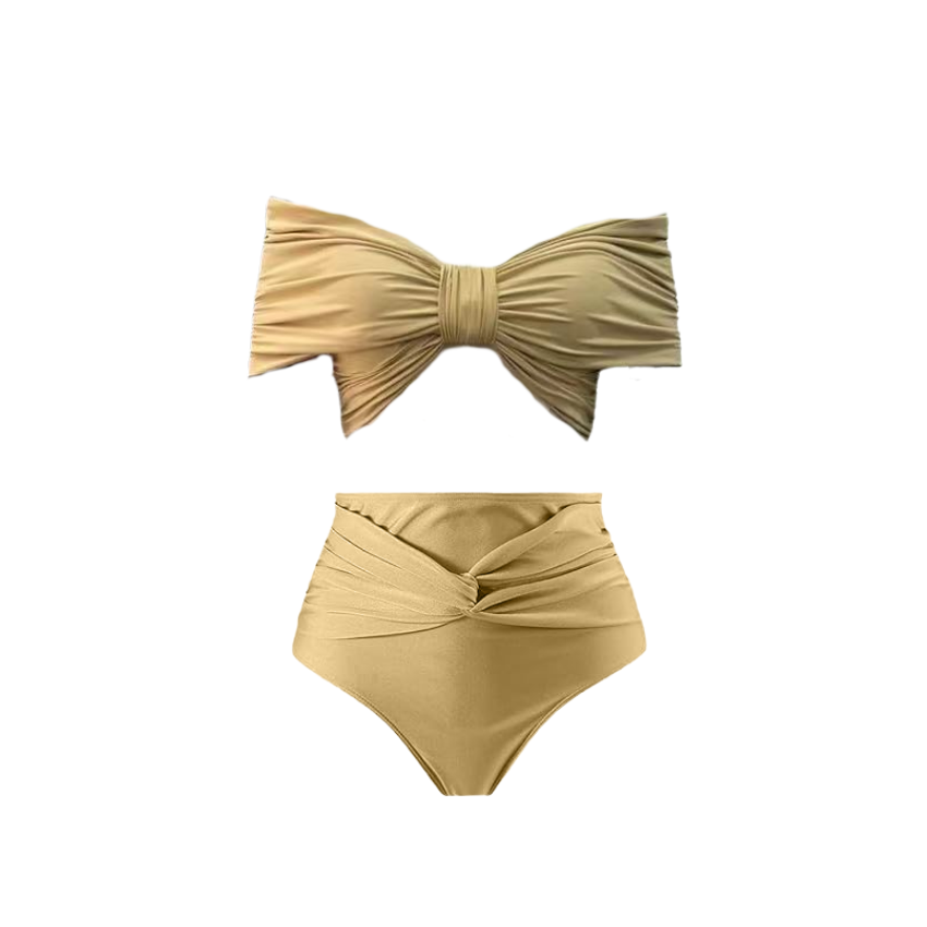 Plain Earth-Colored Bow Swimsuit Set(s)