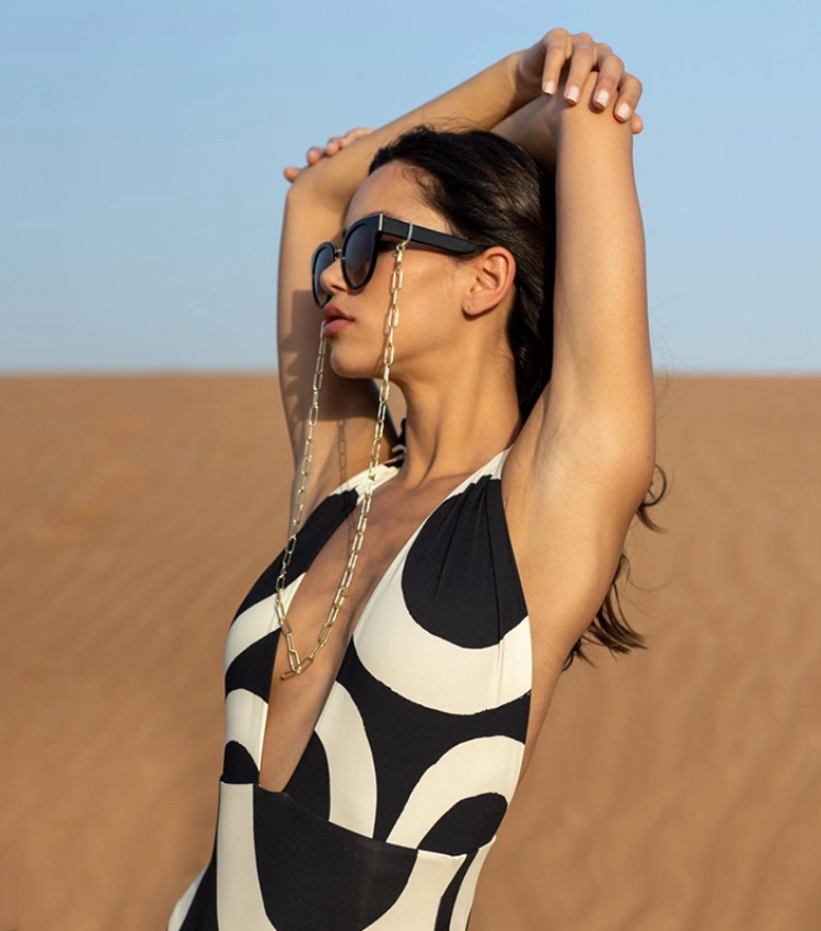 Halter V Neck Geometric Print One Piece Swimsuit and Sarong Flaxmaker